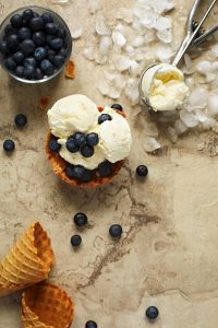 italian gelato: Vanilla ice cream with fresh blueberries, 