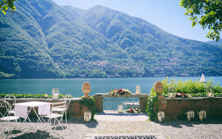 outdoor tables in lake Como