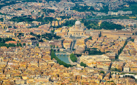 Rome and st peter basilica view from an helicopter