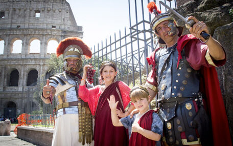 Rome centurion posing with kids