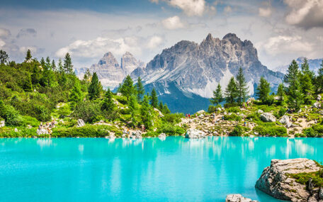 View of Sorapis Lake in Cortina D'Ampezzo, Dolomites